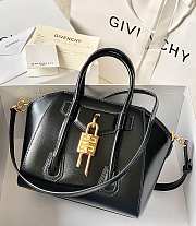 Givenchy Mini Antigona Lock Bag In Box Leather Black Gold - 29x20x13cm - 4