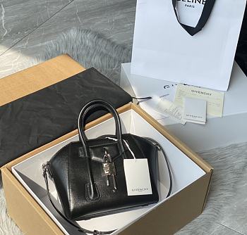Givenchy Mini Antigona Lock Bag In Box Leather Black Silver - 29x20x13cm