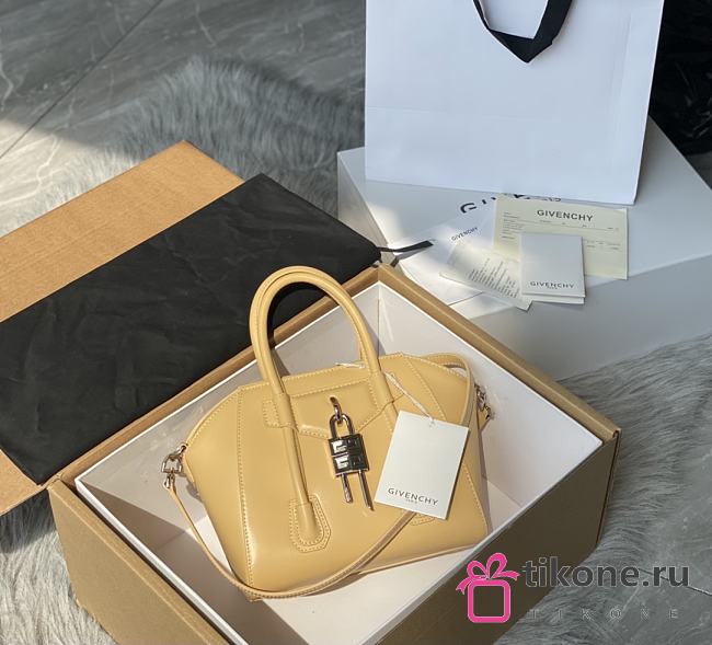 Givenchy Mini Antigona Lock Bag In Box Leather Beige - 29x20x13cm - 1