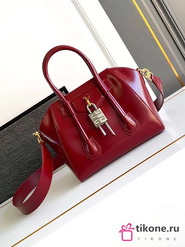 Givenchy Mini Antigona Lock Bag In Box Leather Red - 22x18x13cm - 1