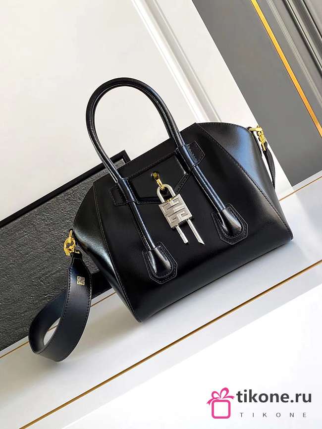 Givenchy Mini Antigona Lock Bag In Box Leather Black - 22x18x13cm - 1