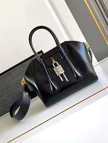 Givenchy Mini Antigona Lock Bag In Box Leather Black - 22x18x13cm