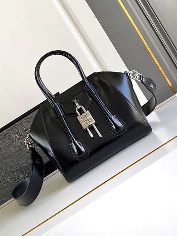 Givenchy Mini Antigona Lock Bag In Box Leather Black Silver - 22x18x13cm