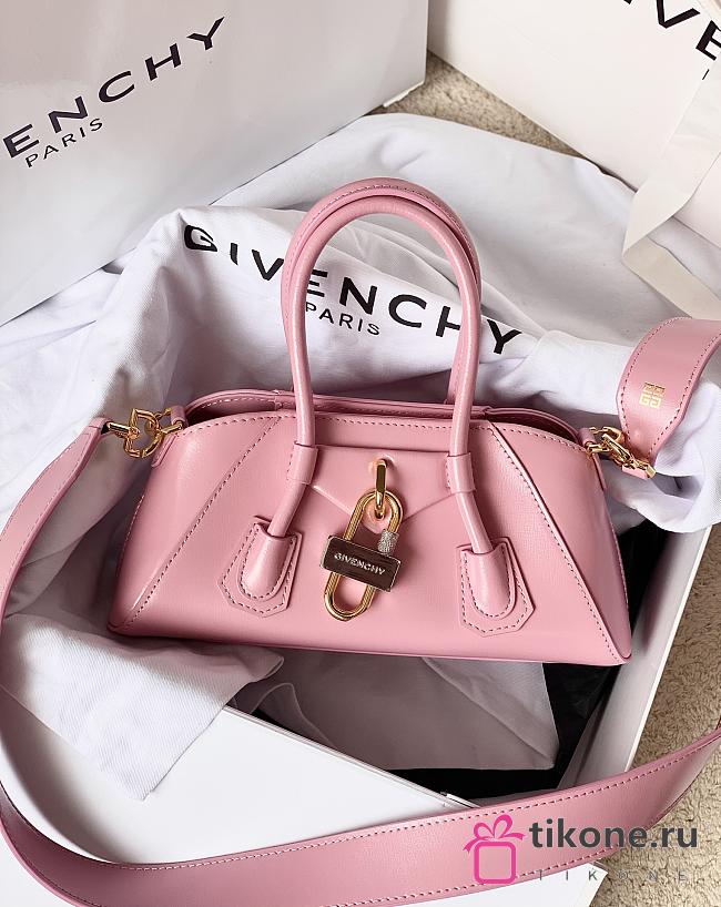 Givenchy Mini Antigona Lock Stretch In Box Leather Pink - 22x12x8cm - 1