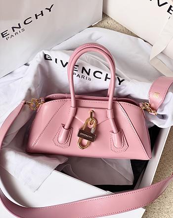 Givenchy Mini Antigona Lock Stretch In Box Leather Pink - 22x12x8cm