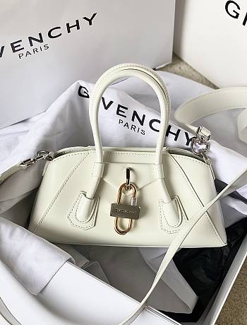 Givenchy Mini Antigona Lock Stretch In Box Leather White - 22x12x8cm