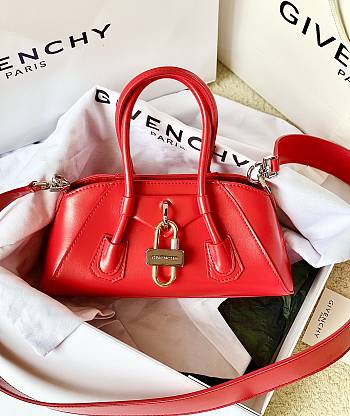 Givenchy Mini Antigona Lock Stretch In Box Leather Red - 22x12x8cm