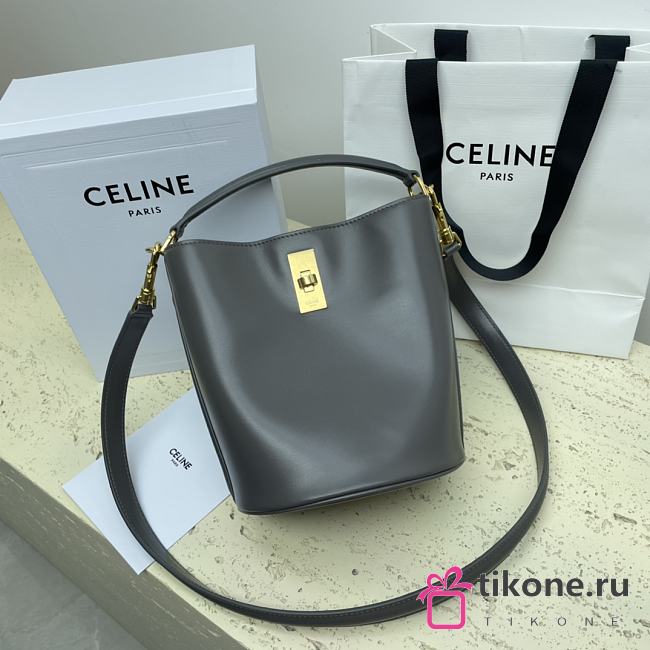 Celine Mini Bucket 16 In Smooth Calfskin Gray - 16x18x16cm - 1