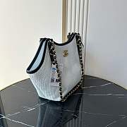 Chanel Small Shopping Bag Braided Raffia Calfskin & Gold Tone Metal White & Black - 20x28x7cm - 4