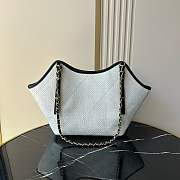 Chanel Small Shopping Bag Braided Raffia Calfskin & Gold Tone Metal White & Black - 20x28x7cm - 2