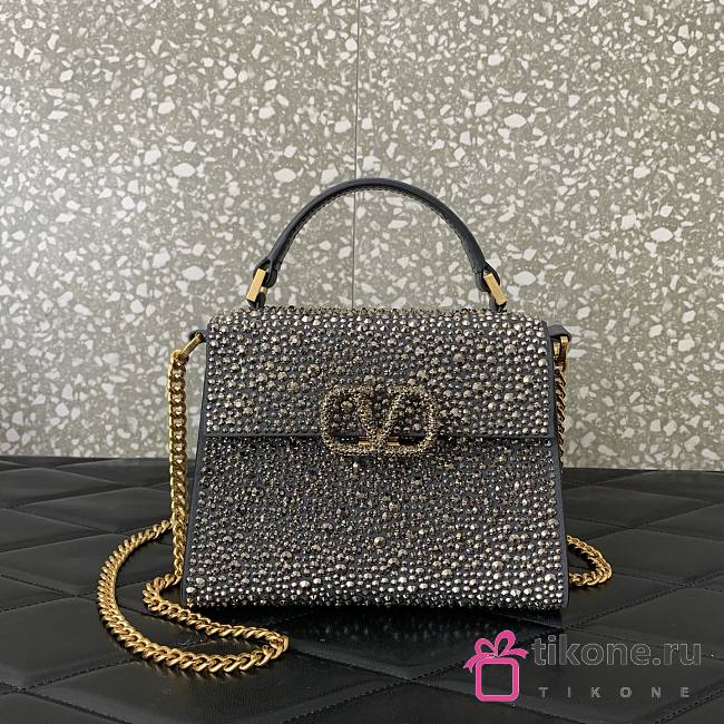 Valentino Garavani Silver Mini Leather Embellished Top Handle - 19x13x9cm - 1