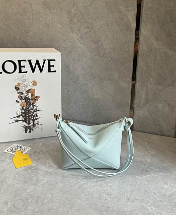 Loewe Puzzle Fold Pouch In Shiny Nappa Calfskin Blue Iceberg - 23x15.5x6.5cm