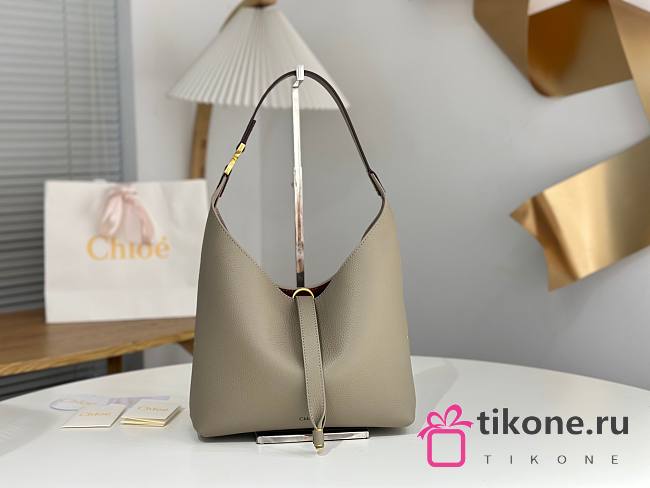 Chloe Small Marcie Hobo Bag In Grained Leather Gray - 29x21.5x9.5cm - 1