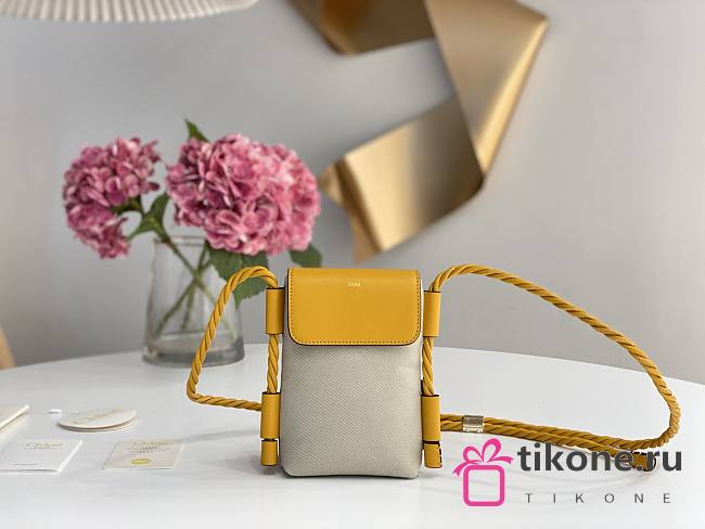 Chloe Key Phone Pouch in Canvas and Shiny Calfskin Leather Yellow - 13x3x18cm - 1
