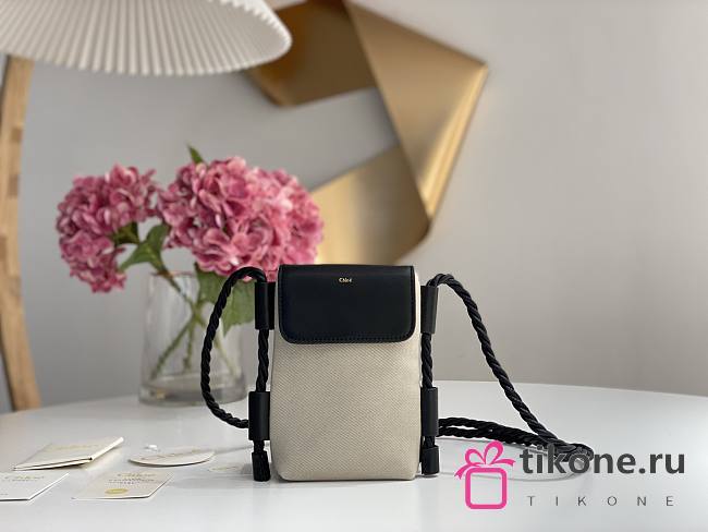 Chloe Key Phone Pouch in Canvas and Shiny Calfskin Leather Black - 13x3x18cm - 1