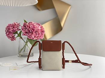 Chloe Key Phone Pouch in Canvas and Shiny Calfskin Leather Brown - 13x3x18cm