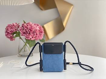 Chloe Key Phone Pouch in Denim and Shiny Calfskin Leather - 13x3x18cm