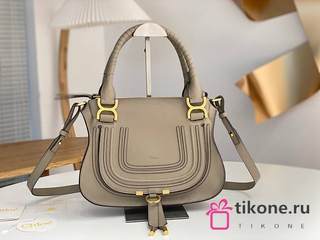 Chloe Small Marcie Bag In Grained Leather Cashmere Grey - 30x23x9cm - 1