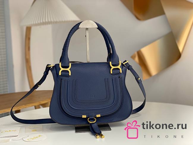 Chloe Small Marcie Bag In Grained Leather Navy Blue - 30x23x9cm - 1