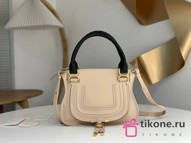 Chloe Small Marcie Bag In Calf Leather Beige and Black - 30x23x9cm - 1