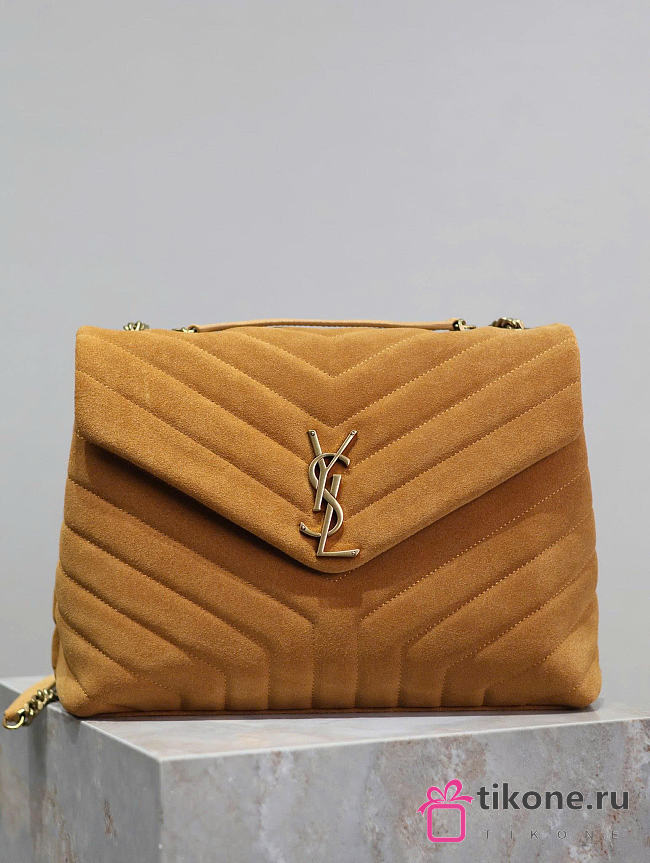 YSL Saint Laurent Loulou Medium Shoulder Bag Suede Brown - 32x22x12cm - 1