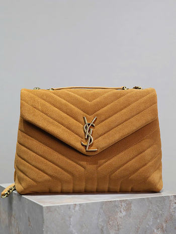 YSL Saint Laurent Loulou Medium Shoulder Bag Suede Brown - 32x22x12cm