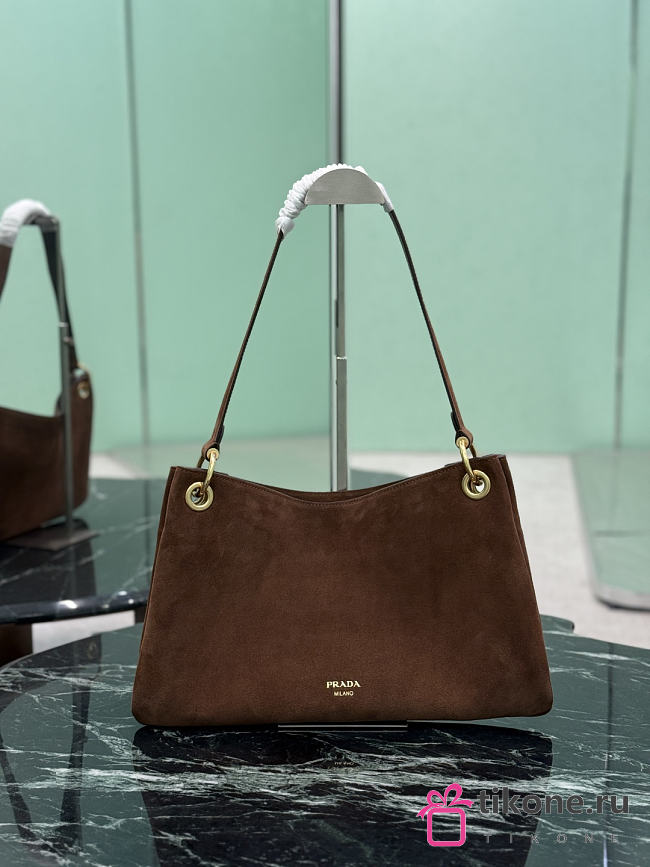 Prada Etude Large Suede Shoulder Bag Cocoa Brown 1BC259 - 40.5×24.5cm - 1