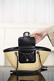 Chanel Small Shopping Bag Braided Straw Lambskin & Gold Tone Metal Beige & Black - 41x18x13cm - 2