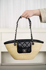 Chanel Small Shopping Bag Braided Straw Lambskin & Gold Tone Metal Beige & Black - 41x18x13cm - 4