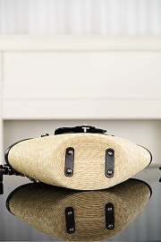 Chanel Small Shopping Bag Braided Straw Lambskin & Gold Tone Metal Beige & Black - 41x18x13cm - 5