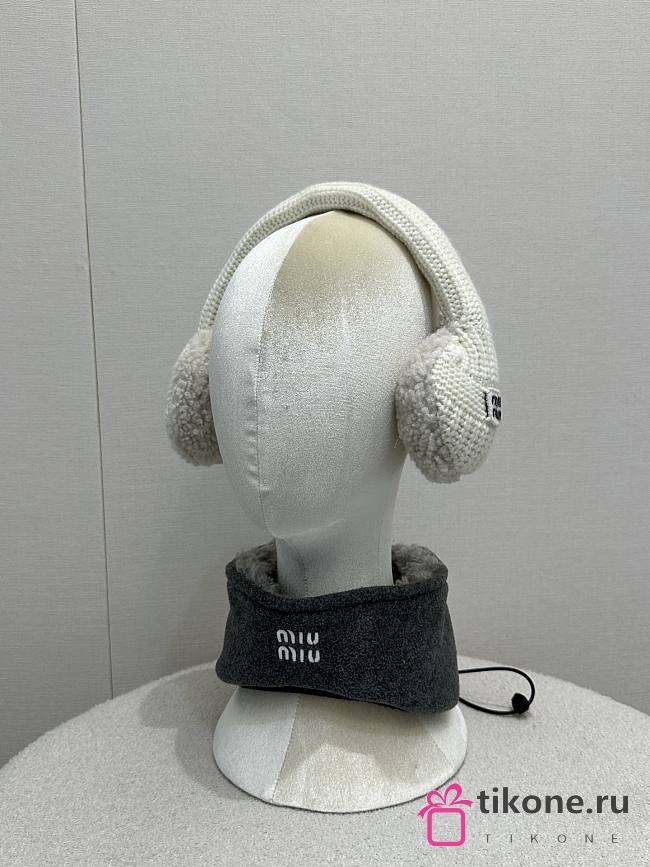 Miumiu Wool Cashmere And Shearling Ear Muffs White - 1