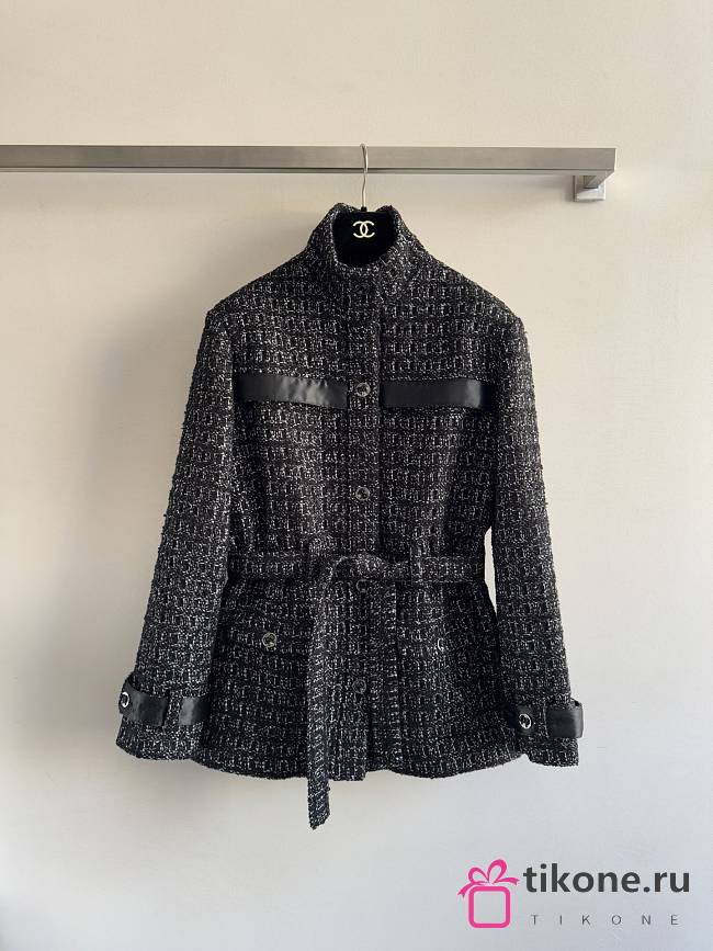 Chanel Belted Jacket Cashmere Tweed Black & White - 1