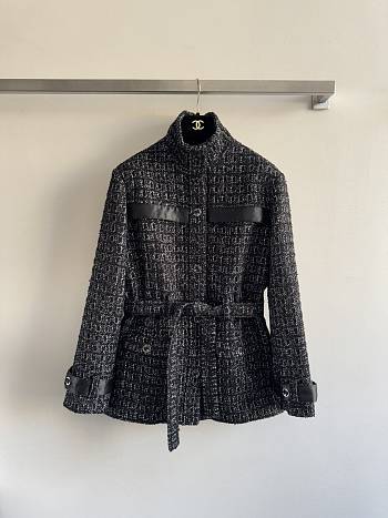 Chanel Belted Jacket Cashmere Tweed Black & White