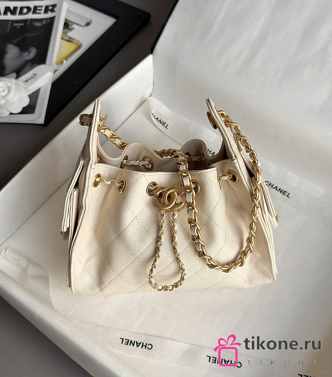 Chanel 25 Mini Handbag Grained Calfskin & Gold Tone Metal Beige - 22x20x12.5cm - 1