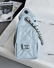 Chanel 25 Mini Handbag Grained Calfskin & Aged Silver Tone Metal Blue- 22x20x12.5cm - 4