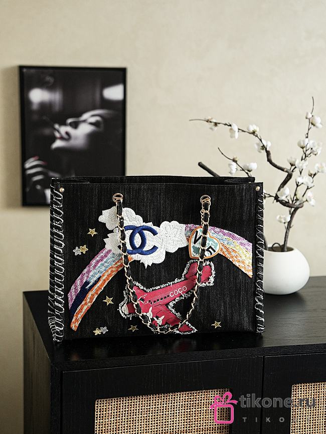 Chanel Night Flight Large Tote Embroidered Denim - 40x30cm - 1