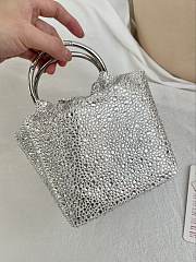 Valentino Garavani Multi Crystal Embellished Carry Secrets Embroidered Bucket Silver - 15x12x10cm - 6