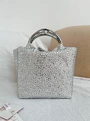 Valentino Garavani Multi Crystal Embellished Carry Secrets Embroidered Bucket Silver - 15x12x10cm - 3