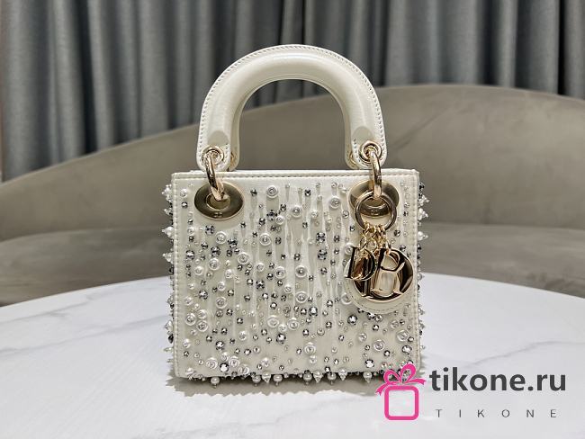 Lady Dior Mini Bag With Silver Rhinestones Elegant White - 17x15x7cm - 1