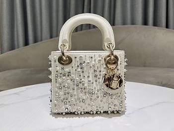 Lady Dior Mini Bag With Silver Rhinestones Elegant White - 17x15x7cm