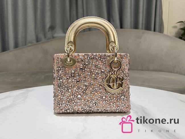 Lady Dior Mini Bag With Silver Rhinestones Elegant Metallic Gold - 17x15x7cm - 1