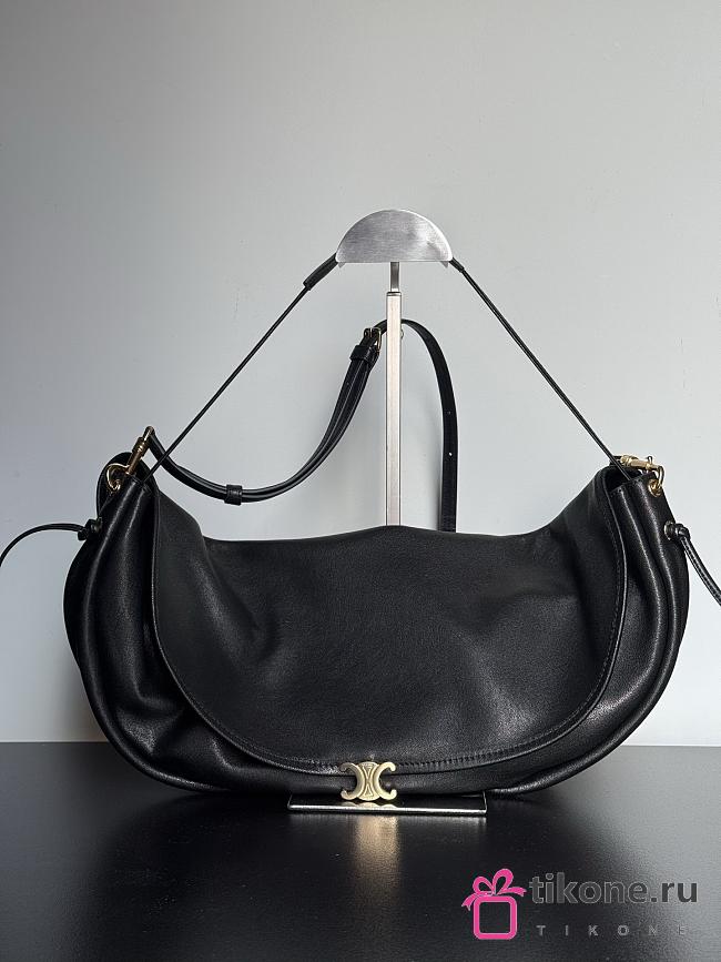 Celine Halfmoon Soft Triomphe Bag In Supple Shiny Lambskin Black - 46x19x10cm - 1
