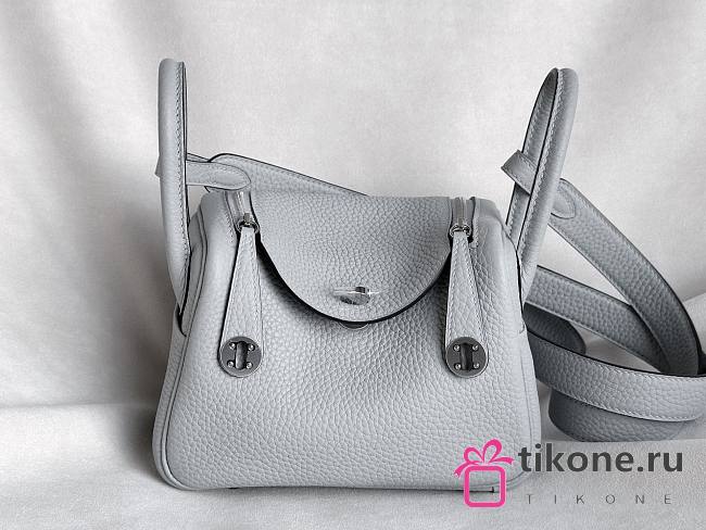 Hermes Lindy Mini Handmade Togo Leather Gray Silver - 19cm - 1