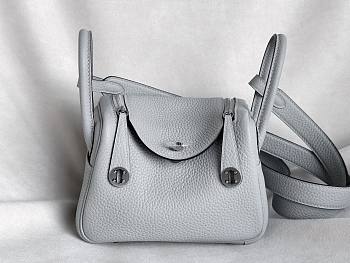 Hermes Lindy Mini Handmade Togo Leather Gray Silver - 19cm