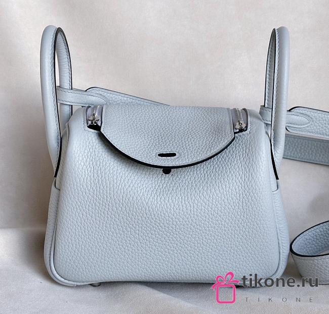 Hermes Lindy Mini Handmade Togo Leather Light Blue Silver - 19cm - 1