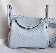 Hermes Lindy Mini Handmade Togo Leather Light Blue Silver - 19cm - 1