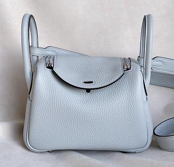Hermes Lindy Mini Handmade Togo Leather Light Blue Silver - 19cm