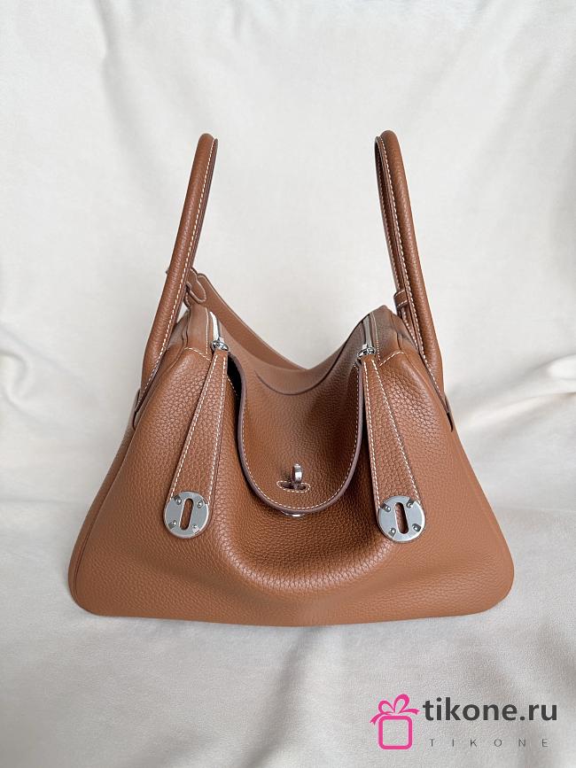 Hermes Lindy Handmade Togo Leather Brown Silver - 26cm - 1