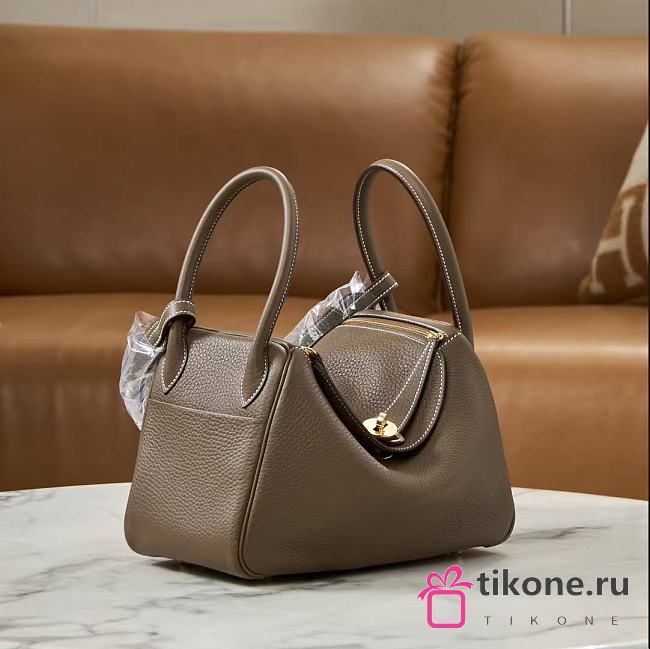Hermes Lindy Handmade Clemence Leather Elephent Gray Gold - 26cm - 1