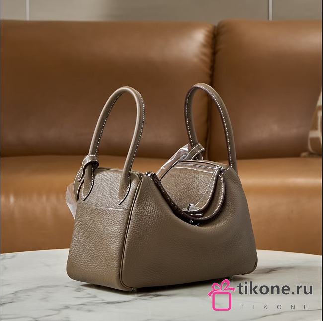 Hermes Lindy Handmade Clemence Leather Elephent Gray Silver - 26cm - 1